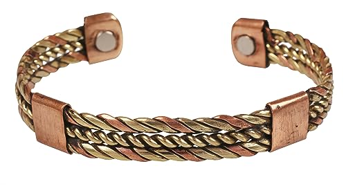 Image of Touchstone Handcrafted Braided Copper Brass Multi Layer Magnetic Hand Forged With Solid High Gauge Tibetan Minimalistic Elegance Bracelet In Two Tones For Men And Women.