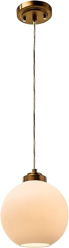 Miniatura 2 de Aspen Creative 61153-11, colgante ajustable para interiores, 1 luz, vidrio esmerilado y ópalo de globo, acabado de 2 tonos de latón cálido, 8-1/2