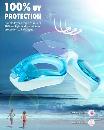 Image of Aegend Kids Swim Goggles, Pack of 2 Swimming Goggles for Children Boys & Girls Age 3-14, White-blue & Pink-blue