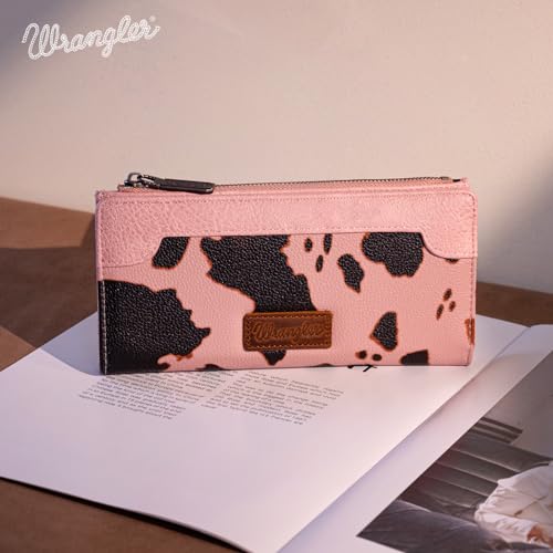 Image of Wrangler Cow Print Wallets Womens Bifold Credit Card Wallet Women's Wallets, Card Cases & Money Organizers Pink Wallets for Women Ladies Female Cash Wallett with Smooth Zipper
