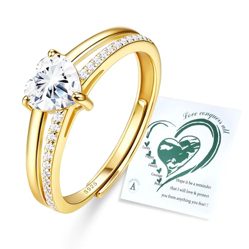 Adramata Bague Argent 925 Femme Reglable Bagues Coeur Zircone Cubique Empilables Alliance Femme Plaqué Or 16K/Or Rose/Argent Bague de Fiancailles Bagues...