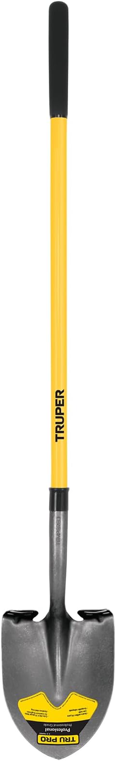Tru Pro Round-Point Shovel, 48-Inch Fiberglass Handle with 9-Inch Grip, Heavy-Duty Professional Digging & Gardening Shovel (Model PRL-F / 31198)