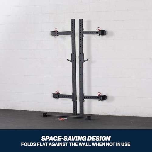 Titan Fitness T-3 Series Wall Mounted Folding Power Rack, 82" Height x 21" Depth, Compact Space-Saving Rack, 2x3 11-Gauge Steel Uprights, Includes J-Hooks & Pull-Up Bar - Thumbnail 4
