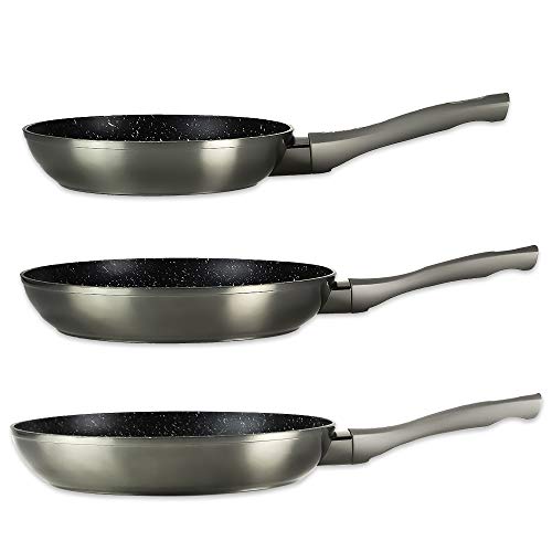 IMPERIAL COLLECTION Batterie de Cuisine Induction-Set Casserole Lot De 3 Poêles revetement Pierre 20 24 28cm Gris Tous Feux-Imperial IMFFMT-GRY