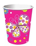 Creative Converting Disposable Paper Butterfly Sparkle 9 oz Party Cups, 8 Count