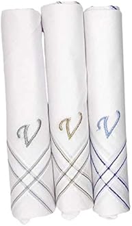Men's Fine Cotton (White) Embroidered Initial Handkerchief (Pack of 3) (Size 48 cms * 48 cms) - (A-Z)
