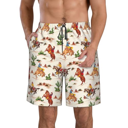 Traje De Baño Hombre Estampado De Caballo Vaquero Bañador Surf Ajustable Ligero Baño Playa Shorts Forro De Malla Pantalones Cortos De Baño para Vacaciones, Correr, Surf M