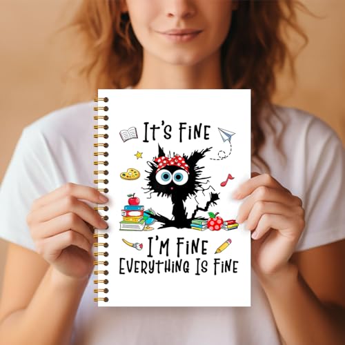Carnet de notes couverture rigide chat noir élégant 14 x 21 cm pour l'écriture fine