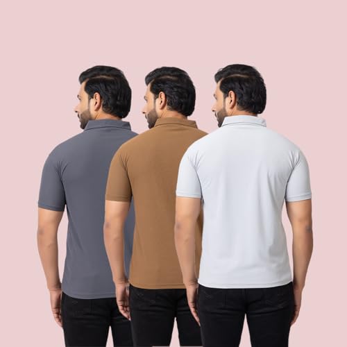 Image of HANABY Summer Wear Casual Wear Solid Polycotton Polo T-Shirt | Collar T-Shirt | Half Sleeves for Men (Pack of 3) (H-1336-Pack of 3)