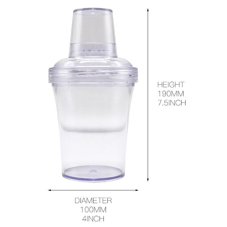 FUJIDENSO 2 Pack Leakingproof & Shatterproof 3-Piece Plastic Cocktail Martini Shaker with Threaded Screw Top & Premium Silicon Gasket & Built In Strainer with Straw Hole/20 Ounce