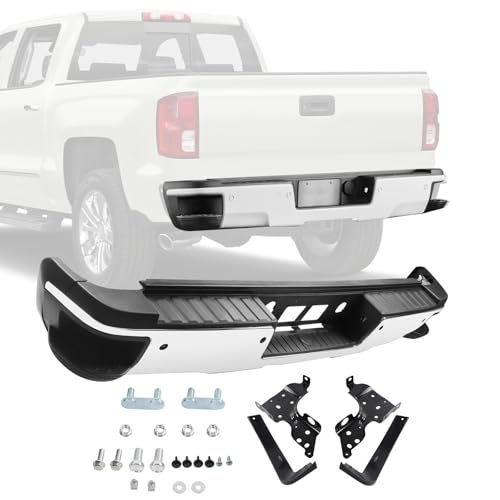 DICMIC Rear Step Bumper Assembly w/Parking Aid Sensor Hole Compatible with 2014-2018 Chevrolet Silverado 1500 GMC Sierra 1500 Replace# GM1103175 Chrome