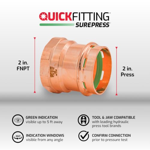 Conector QuickFitting SurePress de 5 cm en latón macizo para tubería de cobre tipo K L M 3