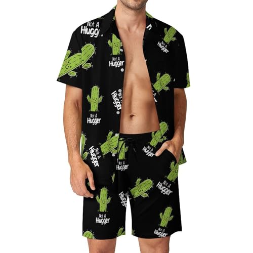 Conjunto de camisa y pantalones cortos Not A Hugger Cactus para hombre con botones