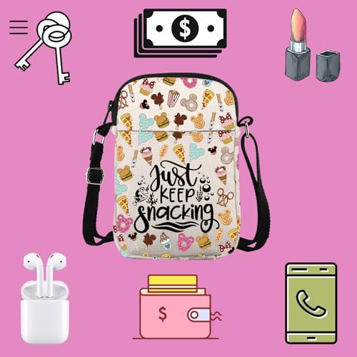 TSOTMO Snack Lover Gift Just keep Snacking Crossbody Bag Mother Sister Travel Vacation Trip Gift3