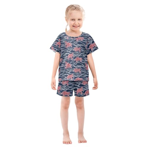 UMIRIKO Sea Turtle Red Summer Short Sleeve Pajamas Sleepwear PJ Set B0403669