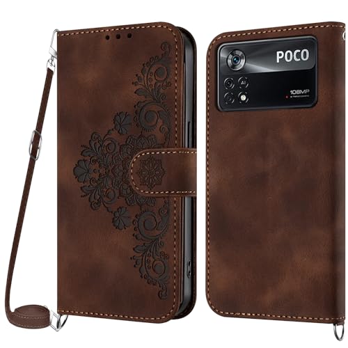 Netany Lanyard Case for Xiaomi Poco X4 Pro 5G, PU Leather Wallet Phone Case with Adjustable Crossbody Lanyard Strap