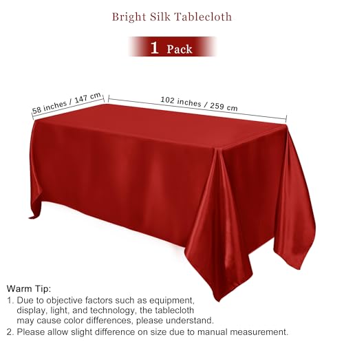 Image of TURSTIN 1 Pack Burgundy Satin Tablecloth 102 x 58 Inch Overlay Table Cover