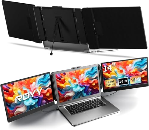 ROYY Laptop Bildschirm Erweiterung 14' FHD 1080P IPS Triple Tragbarer Monitor für Laptop 13,3-17', HDMI/USB-C Monitore Erweiterung für Mac, Windows, Android, Chrome, Plug and Play