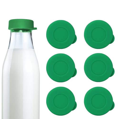 Silicone Glass Milk Bottle Caps, 48mm Diameter Bottle Caps for Libbey & Stanpac Milk Glass Bottles, Reusable and Easy to Clean (6 Pack) (Green)