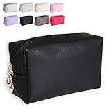 【大人可愛いデザイン】 化粧品 メイク コスメポーチ 収納 撥水タイプ おしゃれ シンプル 小物入れ 衛生用品トラベル 軽量 旅行 レディース (ブラック, M)