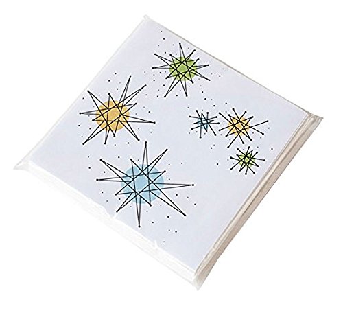 180D Sputnik Retro Atomic Starburst 50's Style Paper Napkins-Pack of 20, White