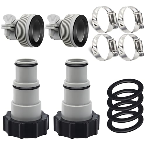 4 Pack Pool Hose Adapter Kit 1.5 to 1.25 Conversion Set with Clamps and Washers for Intex Threaded Pump Hoses Compatible with 1500-4000 GPH Filter Pumps Above Ground Pools Accessories