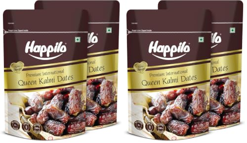 Image of Happilo Premium International Queen Kalmi Dates 200g (Pack of 4) | Khajur, Khajoor | Dry Fruits | Dates in Fresh | Healthy Snacks | Dry Dates | Soft & Sweet | Natural Sweetness | No Preservatives