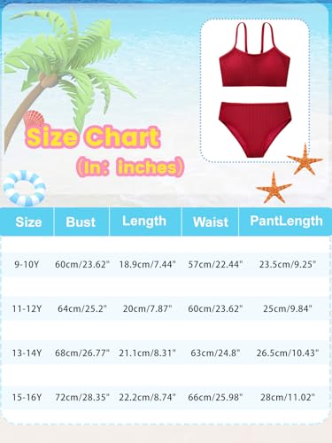 Image of Girl's 2 Piece Swimsuit Solid Spaghetti Strap Bikini Sets Beach Bathing Suit Swimwear for Teen Kids