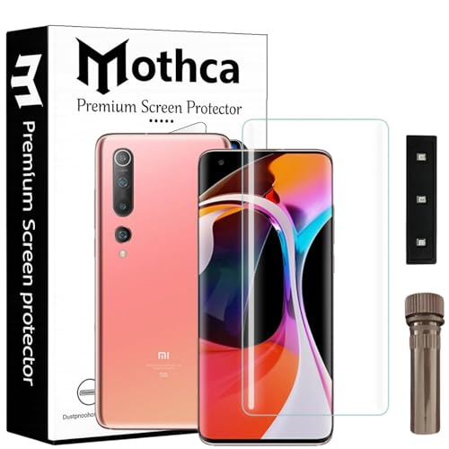 Image of Mothca Curved UV Tempered Glass Screen Protector for Xiaomi 10 | Transparent | Pack of 1 | Full Screen Coverage with UV Installation Kit