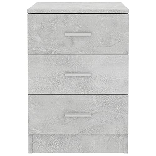 Qnotici Table de Chevet en Panneaux de Particules Gris béton, Table de Chevet de Chambre à Coucher de Style Moderne Pratique 38 x 35 x 56 cm - Ensemble de 2 pièces avec 3 tiroirs Cover