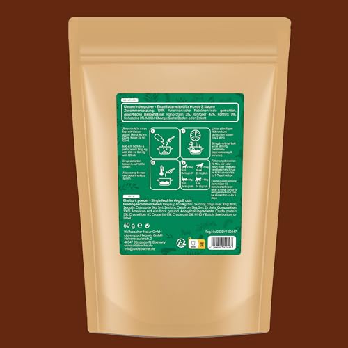 Wolfsbacher Ulmenrinde Pulver für Hunde und Katzen [60g] - Slippery Elm Bark - Amerikanische Ulmenrinde, Unterstützt Magen und Darm auf natürliche Weise