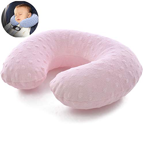 Almohada en forma de U Almohada de viaje inflable niños Compatible con la cabeza, el cuello y la barbilla almohada de apoyo para el cuello y la barbilla infantil para los asientos del coche, Rosa
