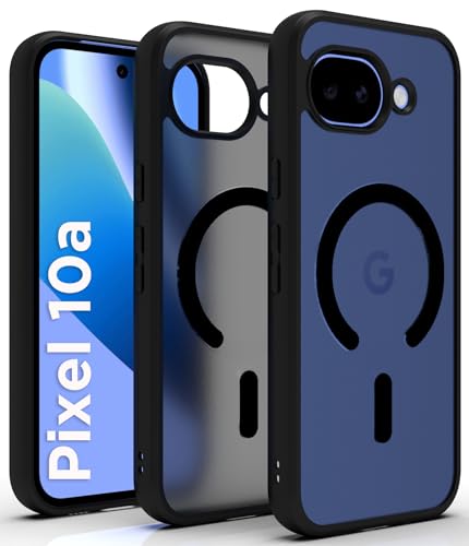 Image of RIGGEAR Shockproof Sleek Hybrid Armor Magnetic Back Cover Case Compatible with MagSafe Accessories for Google Pixel 10a (Smoke Black Matte PC + Black TPU Bumper)