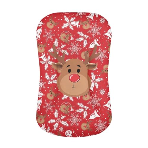 Image of ZOUTAIRONG Christmas Baby Bassinet Sheets Stretchy Soft for Oval Hourglass Rectangular Bassinet Mattress Pad Stylish Mattress, Elk Bells Print