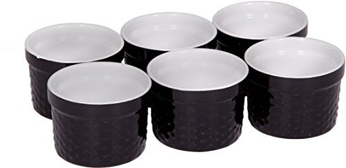 Ramekins Collection Porcelain Soufle Dishes (4 Oz - Set of 6, Black - Dots Finish)