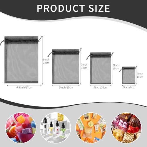Image of 50PCS Black Organza Bags 5x7, Small Gift Bags Cute Mesh Bag Drawstring Pouches Mini Baggies for Jewelry Candy Sachet Goodie Birthday Wedding Graduation Mother's Day Party Favor Gifts for Him