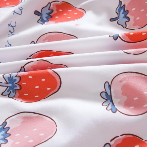 Image of NATURETY Bedding Fitted Sheet with Deep Pocket,Cute Fruit Printed Fabric Bed Sheets (Pink Strawberry, Twin)