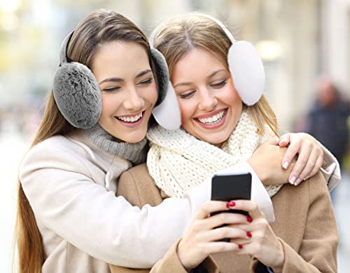 Livingston Fuzzy Earmuffs Simple Grey Ear Muffs Winter Women Fluffy Ear Muffs For Women Winter Furry Ear Warmers For Men Foldable Ear Muff, Dark Grey #TOP1