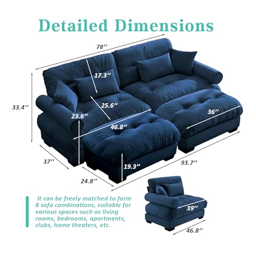 Image of SoarFlash Modern Sofa Couches for Living Room, Small Sectional Sofa Set with Reversible Chaise, Sleeper Sofas and Modular Couch Function, Suitable for Small Spaces in Apartment, Blue