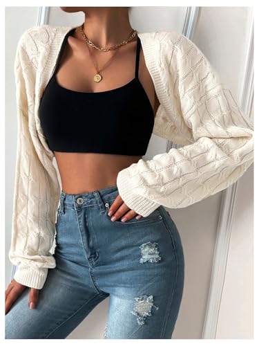 SHENHE Women's Shrug Cardigan Sweater Open Front Cable Knit Cropped Cardigan Bolero Outerwear4