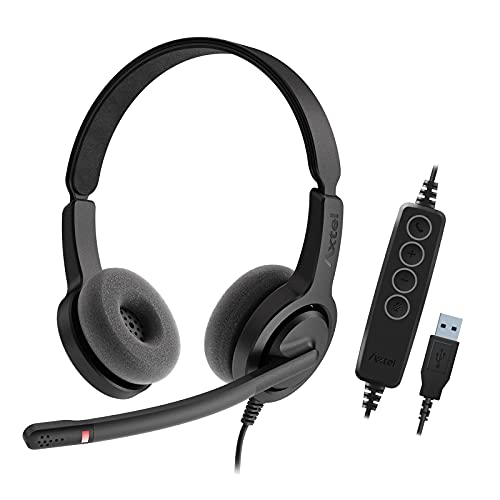 Axtel Voice UC28 HD Duo NC - Stereo USB Headset with Noise Cancelling Microphone. Dedicated for Laptop, Desktop, VoIP Softphone, Desk Phone with USB Port. HD Sound, USB Cable with Controller - Black