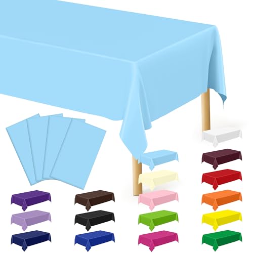 Image of 4 PCS SkyBlue Plastic Tablecloth, 54 inch x 108 inch Waterproof Picnic Table Cover for Indoor Outdoor, Disposable Stain Resistant Table Cloth of Baptism Decorations, Picnic Camping Party Essentials