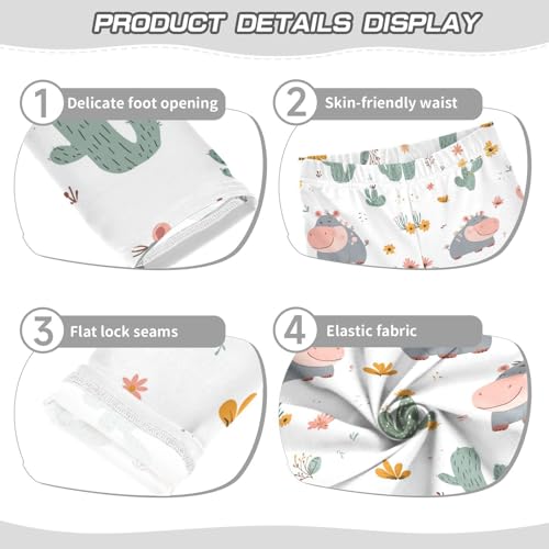 Wusikd Cute Hippopotamus Girls' Leggings Toddler Doodles Kids Yoga Pants Dance Active Tights 4T3