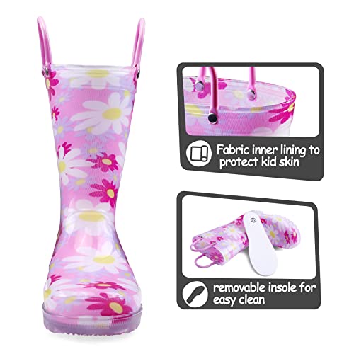 K Komforme Toddler Light Up Rain Boots Patterns And Glitter Rain Boots For Girls Boys With Handles,Purple Flower,7 #TOP4