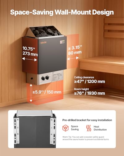 Image of VEVOR Sauna Heater, 2KW AC 120V Electric Sauna Stove, Dry Steam Bath Saunas Stove with Pre-Drilled Bracket, Fit 52.9 to 88.2 CU.FT Saunas Rooms, Steam Bath Stoves for Home, Commercial, Leisure Venues
