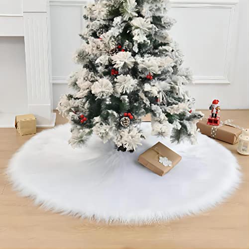 NIWWIN Falda de árbol de Navidad 78cm Piel Artificial Falda Blanca de Copo de Nieve Decoraciones navideñas Decoraciones navideñas de Felpa Gruesa Decoraciones navideñas
