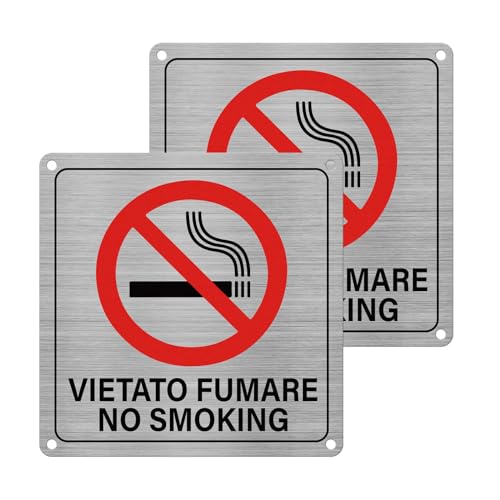 YIKIADA 2 Cartello Targa Vietato Fumare Divieto Sicurezza Segnaletica, Segnale Alluminio Autoadesivo 15X 15 CM