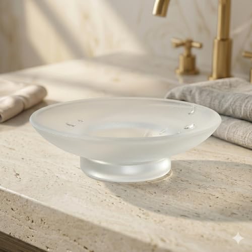 Image of Pure Source India Glass Soap Dish for Bathroom Or Kitchen, (3.25 cm)