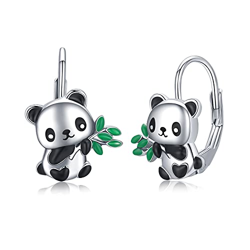 Panda Gifts Panda Earrings 925 Sterling Silver Cute Animal Hinged Huggie Hoop Earrings Hypoallergenic Panda Bear Dangle Earrings Panda Bear Jewelry For Women Girls #TOP13