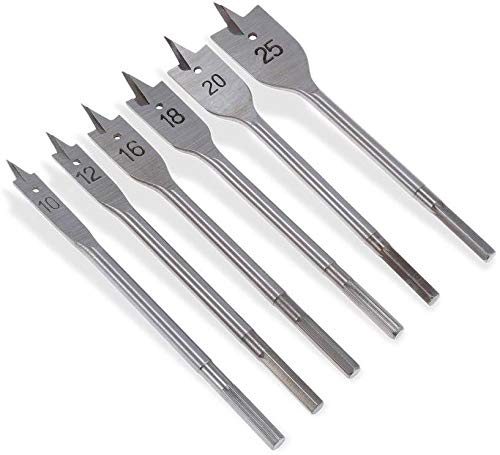 Inditrust 6 Pieces Hex Shank Flat Drill Bit Set For Spade Boring In Wood, Plastic, PVC, Etc. (10 mm, 12 mm, 16 mm, 18 mm, 20 mm, 25 mm)